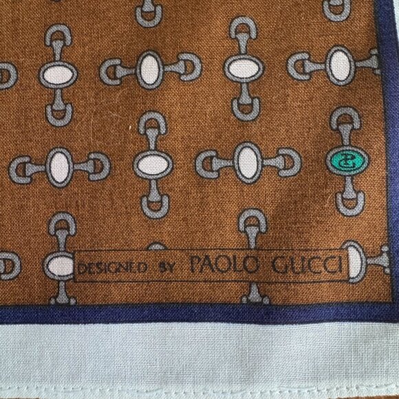 VINTAGE GUCCI Silk Scarf Horsebit pattern Handkerchief Pocket Square - Picture 8 of 9